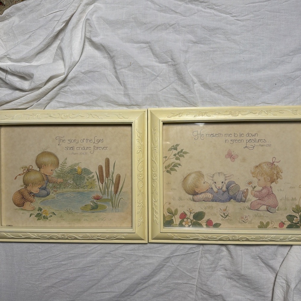 Vintage Set of 2 Homco DBGCI 1985 Nursery Art Psalms Hanging Art